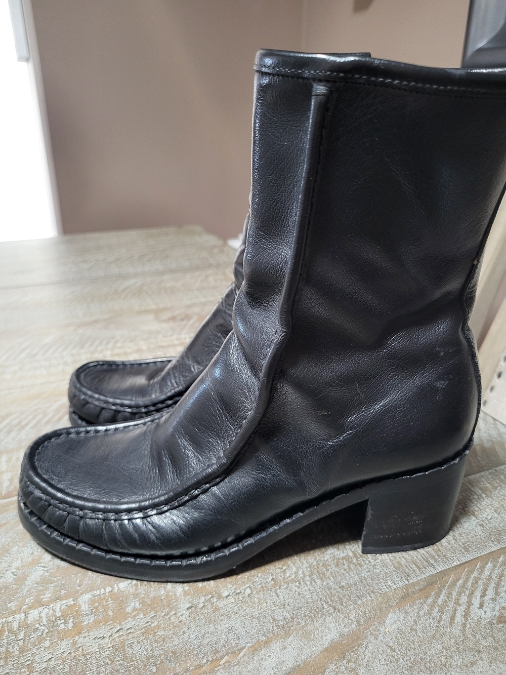 Vintage WANNABE by Patrick Cox Black Leather Mid-Calf Block Heel Boots